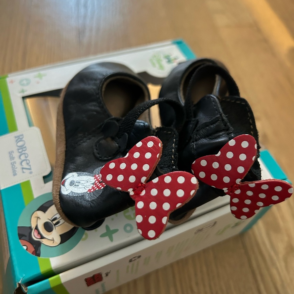 Robeez Disney Black Baby Shoes with Red Polka Dot Bows